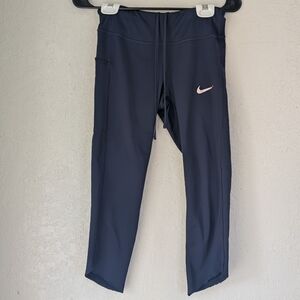 Nike Dri Fit Navy Dark Blue Capri Leggings Women's Xs Pockets Zipper